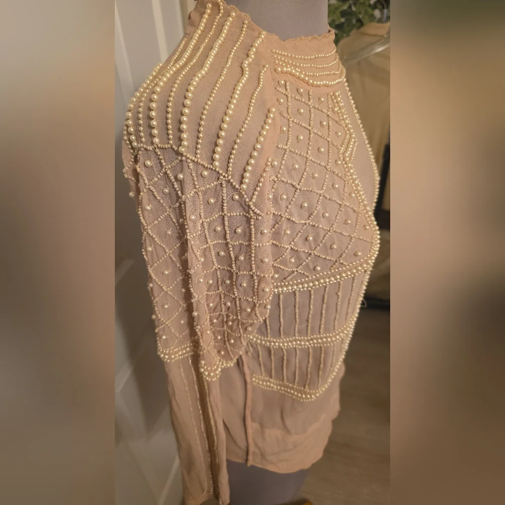Zara Pearl Embellished Blouse – Sheer Blush - Picture 2 of 4